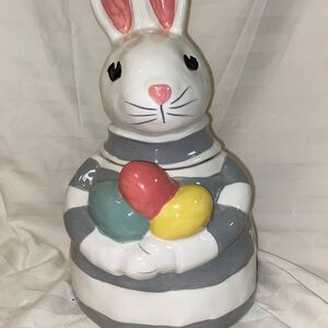 Ceramic Bunny Cookie Jar with Colorful Eggs